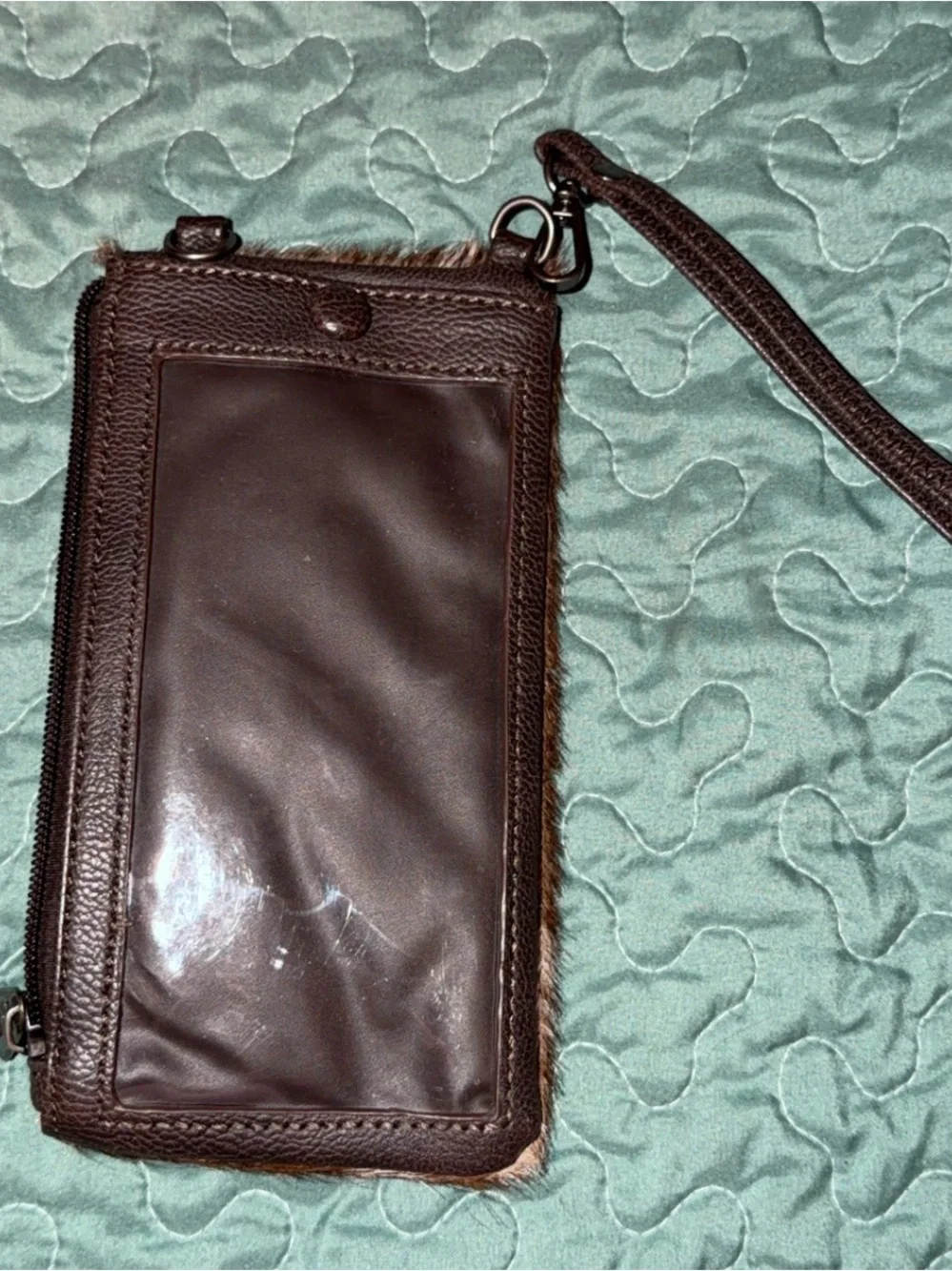 Montana west Brown Haircalf Wristlet Wallet cell phone holder Removable Strap